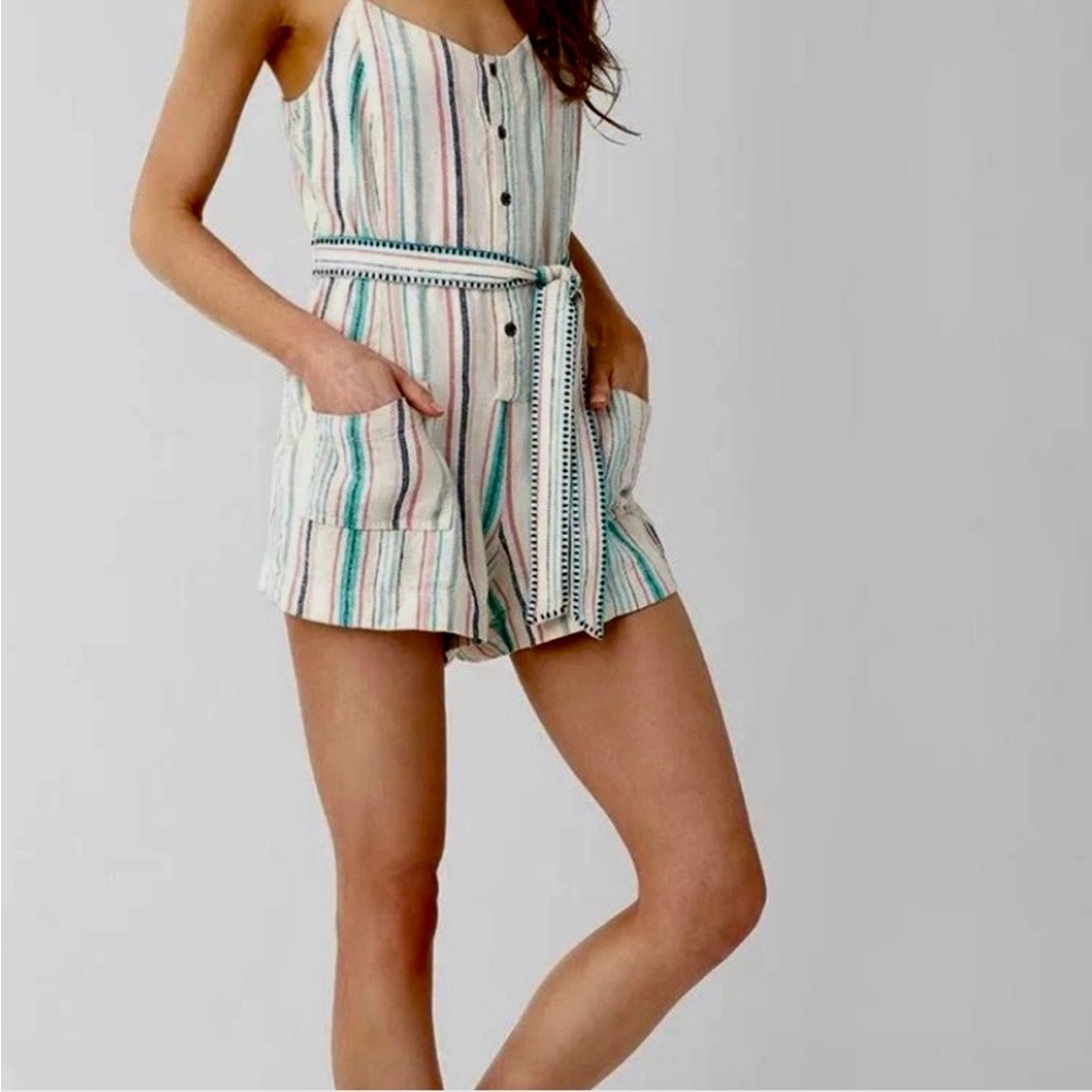 Striped Romper with Belt and Pockets